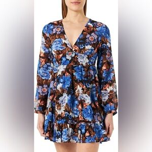 Zara Blue and Brown Patterned Dress